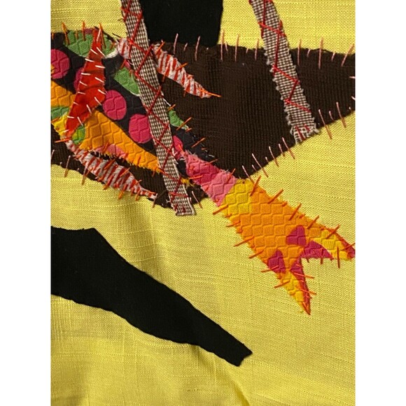 LA FOUGERE Signed HAITIAN Patchwork Applique Folk Art Flag Tapestry Fabric Decor - Picture 4 of 8